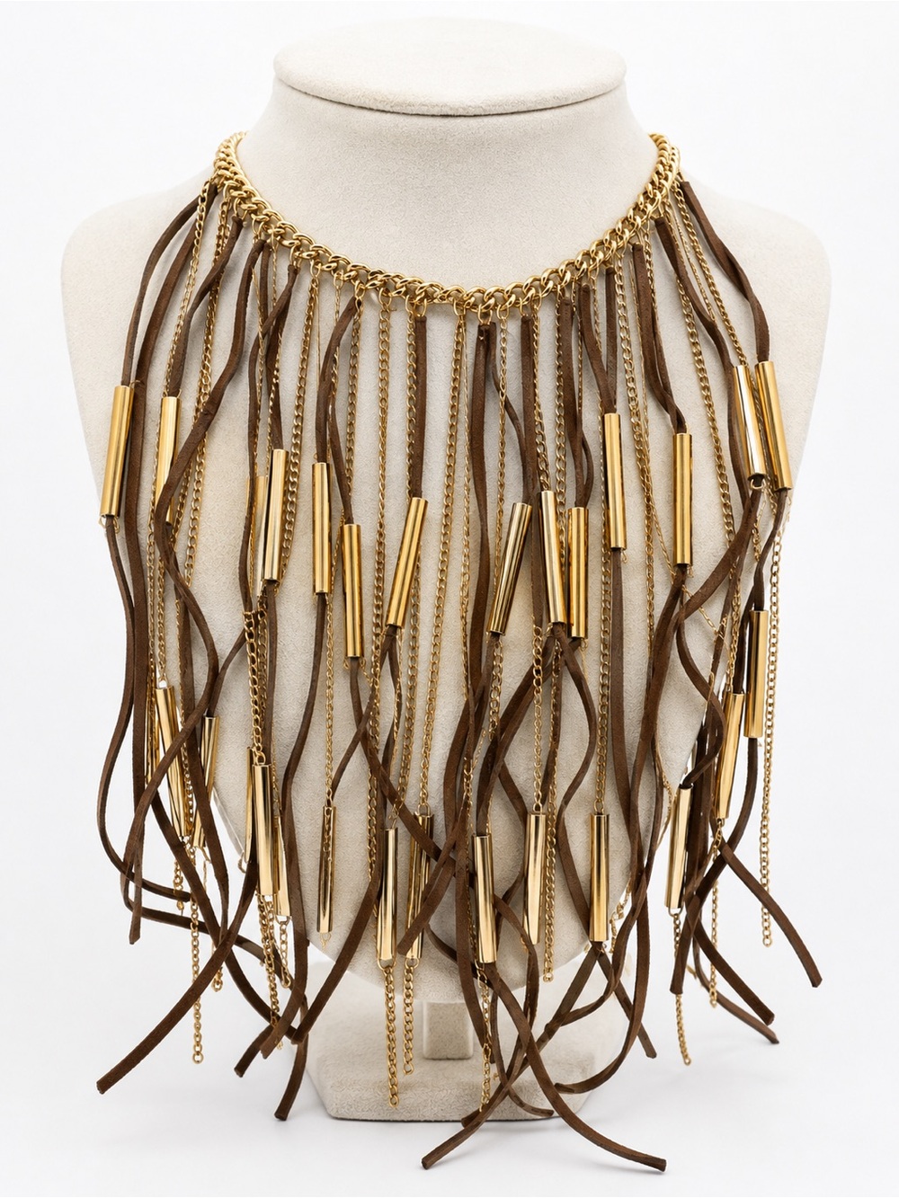 Gold and Brown Fringe Pendant Necklace - Women Jewelry
